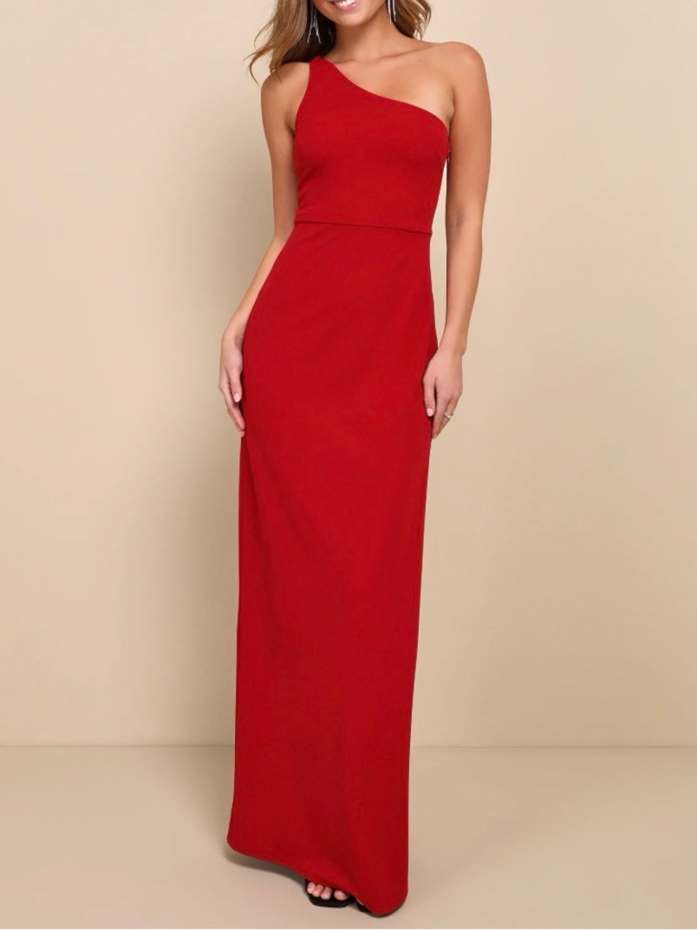 One-Shoulder Red Evening Gown